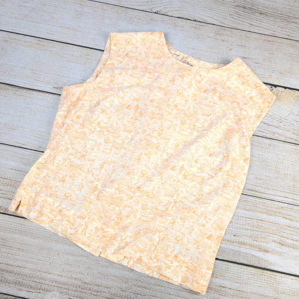 Vintage 1960s Golf Novelty Print button back Orange Sleeveless Top S - M